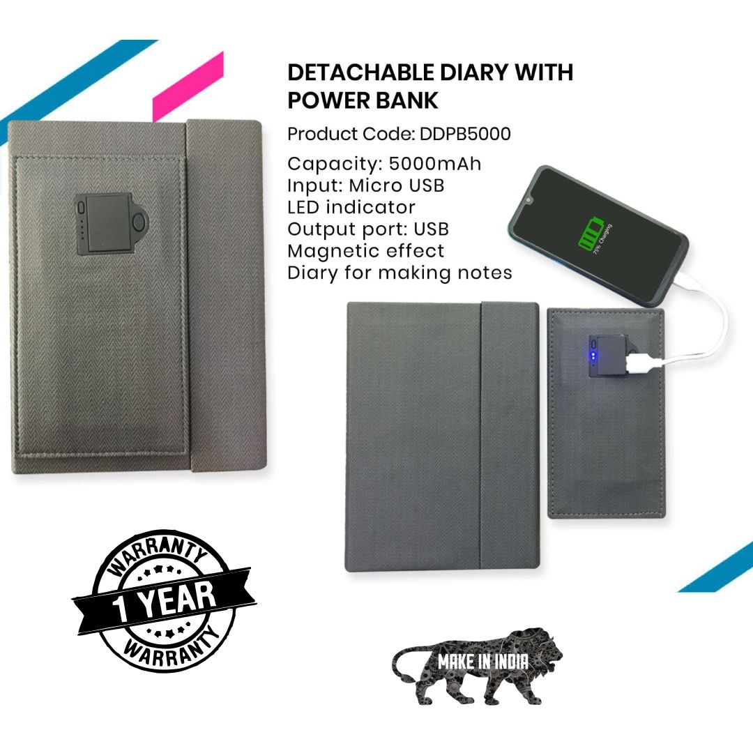 Detachable Diary with Power Bank 5000mAH