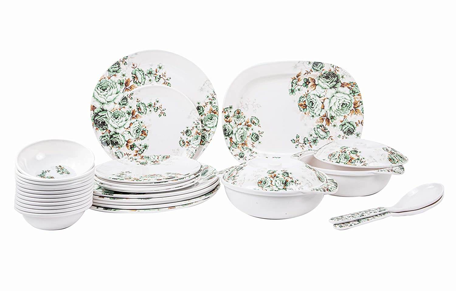 31 pcs Melamine Dinner Set (Green Tinted Rose) D-606