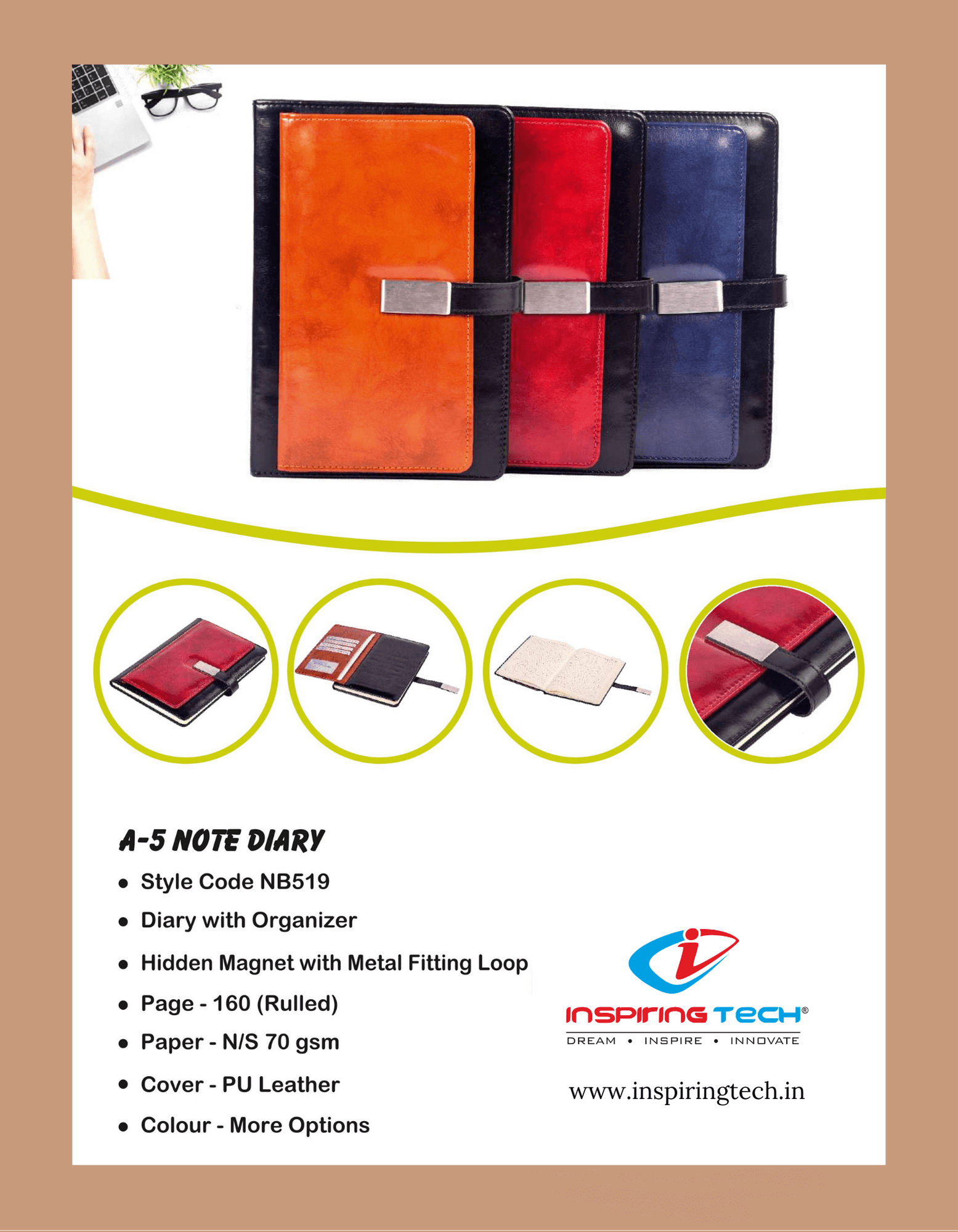 A5 Notebook Diary Metal Loop A5 Notebook Diary Metal Loop