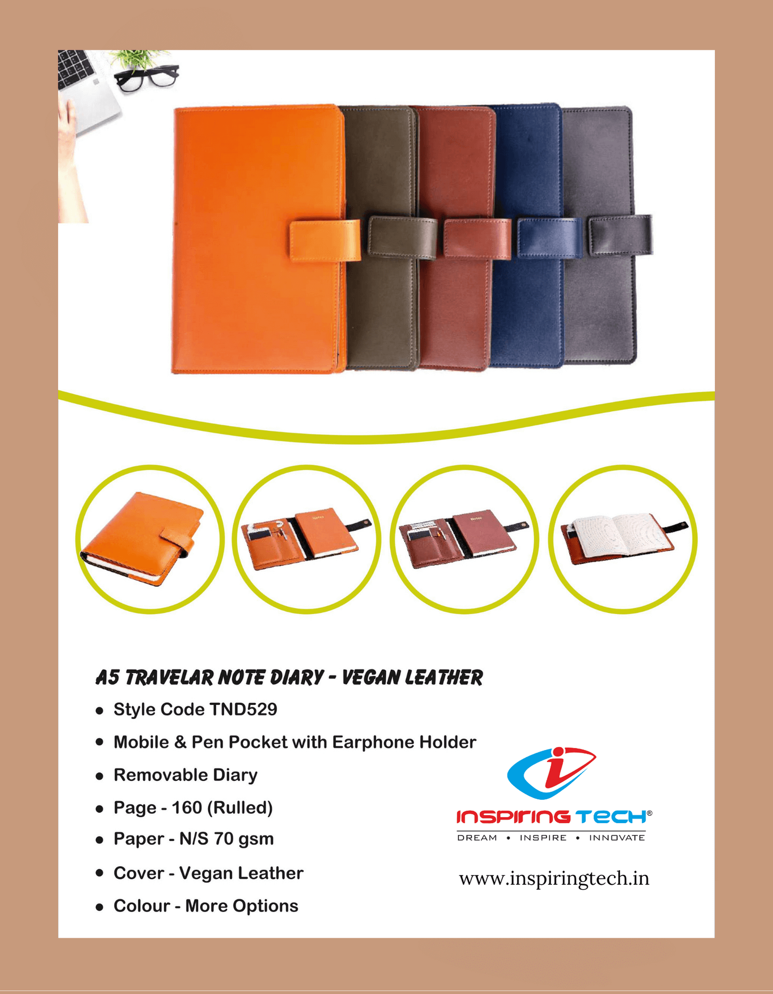 A5 Traveller Notebook Diary Vegan Leather